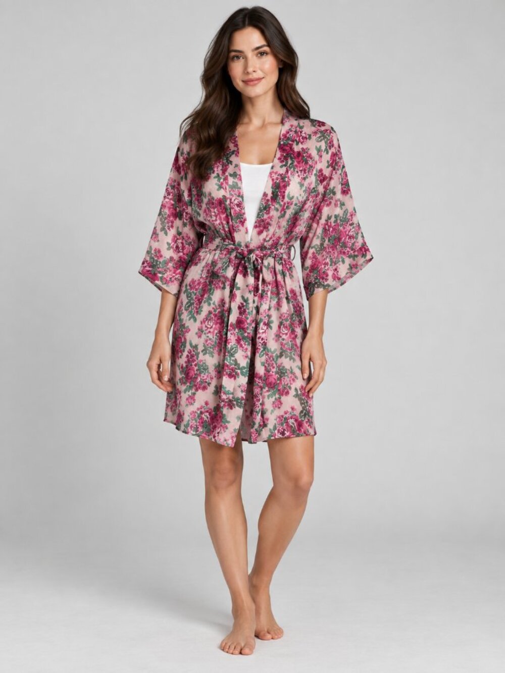 Forever 21 Pink Floral Wrap Robe